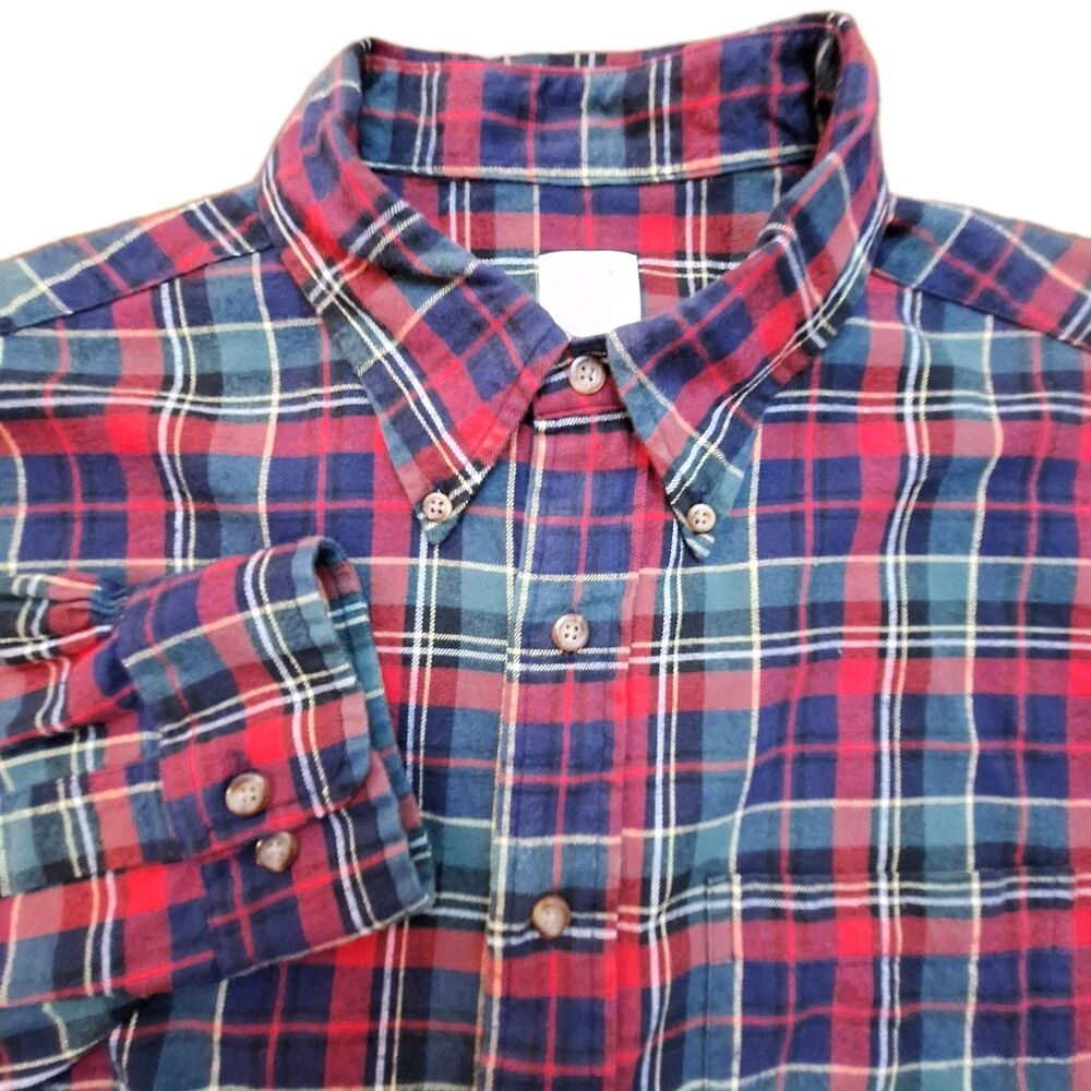 Brooks Brothers Flannel Shirt Mens XL Blue Red Grn Plaid Button Down 346 Cotton